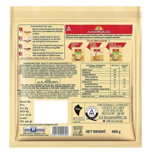 Aashirvaad Ready To Cook Aloo Paratha Net Qty: 400 g - Image 2