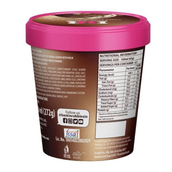 Baskin Robbins Three Cheers Chocolate Ice Cream Tub Net Qty: 450 ml - Image 2