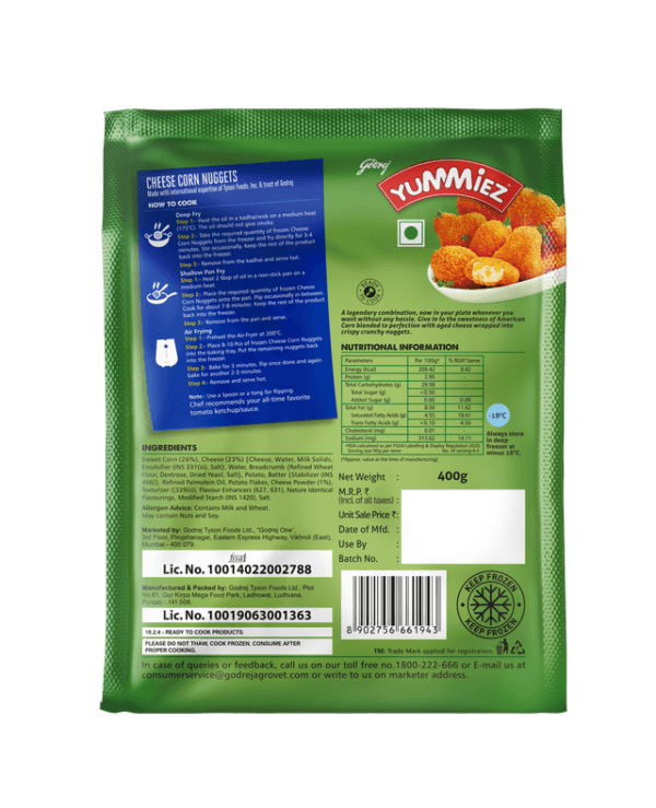 Godrej Yummiez Cheese Corn Nuggets Net Qty: 400 g - Image 2