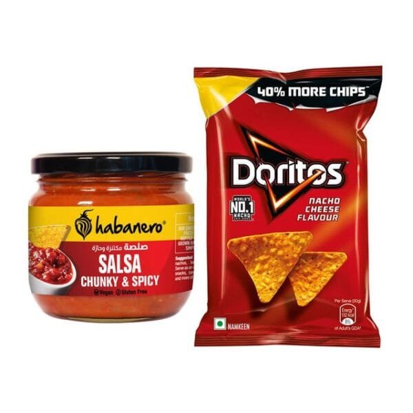 Habanero Spicy Salsa Dip(270gms) & Doritos Nacho Chips - Cheese Flavour(82gms) Combo Net Qty: 2 combo