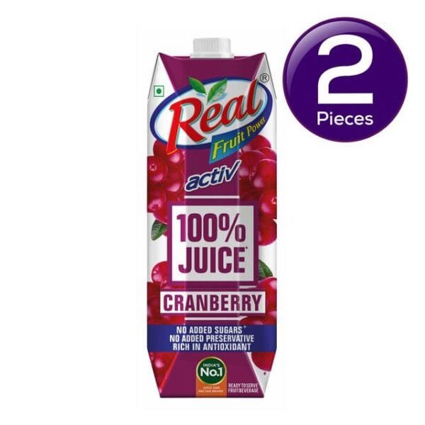 Real Activ 100% Juice - Cranberry 1 l Combo Net Qty: 1l X 2