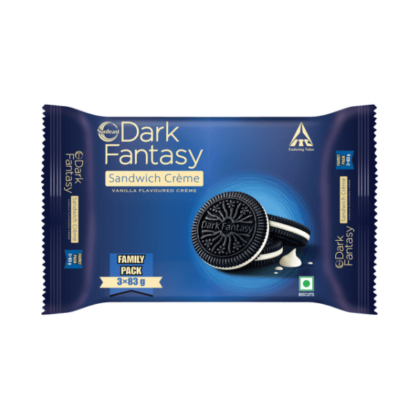 Sunfeast Dark Fantasy Vanilla Crème | Dark Crunchy Biscuit with Smooth Vanilla Crème Net Qty: 249 g